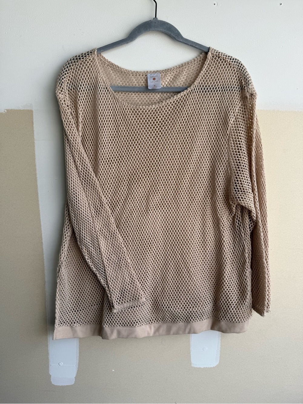 Shade & Shore Beige Open-Weave Mesh Top